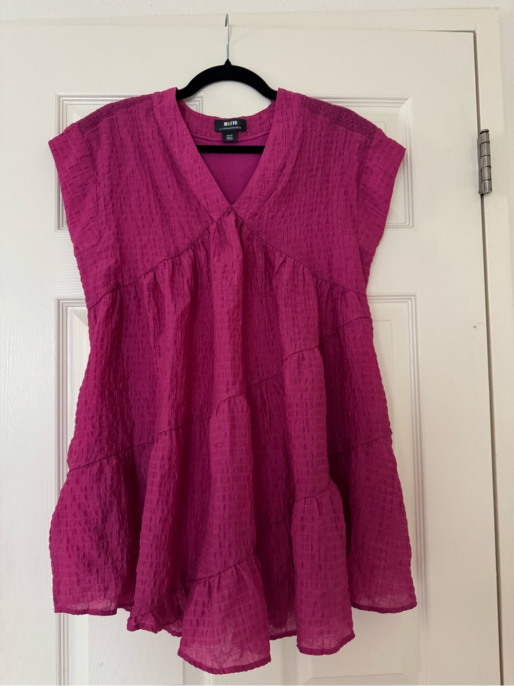 Maeve by Anthropologie Fuchsia Tiered V-Neck Textured Dress